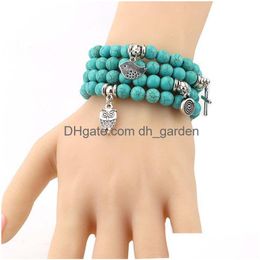 Beaded Turquoise Bracelets Strand Owl Elephant Tree Of Life Charm Bracelet Bangle Cuffs For Women Fashion Jewelry Will And Sandy Gif Dh31X