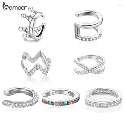 Hoop Earrings Bamoer 925 Sterling Silver Mono-earring Clip For Girl CZ Platinum Plated Stud Women Wedding Party Jewellery