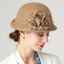 High Quality 100 Australia Wool Beret Mother Party Formal Fedora Lady Felt Cloche Hat Woman Pillbox Cap Female Chich Fascinator 240126