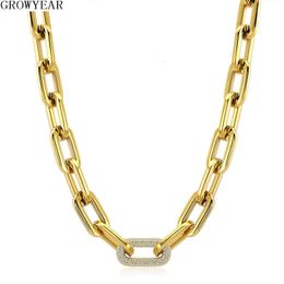 316L Stainless Steel Women Men Gold Silver Color Heavy Thick Big Links Chain Necklace with Bling Crystals Punk Necklace Jewelry 240201