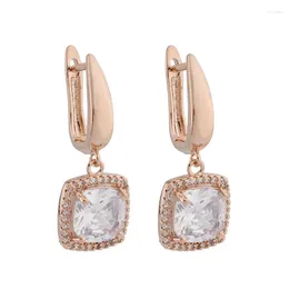 Dangle Earrings Trend Rose Gold Color Square Design Drop For Women Fashion Jewelry 2024 Romantic Luxury