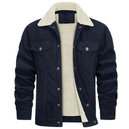 Fleece Thicken Denim Jacket Mens 2023 Winter Warm Outwear Slim Fit Solid Colour Male Clothing Trendy Lapel Jean Coat 240202