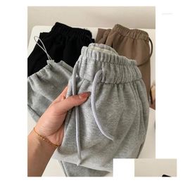 Womens Pants Capris Cotton Fleece Lined Thermal Sweatpants Elastic High Waisted Athletic Wide Leg Joggers Gray Brown Black Drop Delive Otkug