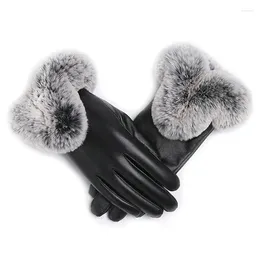 Cycling Gloves 1 Pair Women Winter Warm Lady Black PU Leather Autumn Fur Mittens Warmth Warmer
