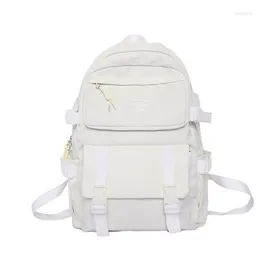 School Bags Female Insert Buckle Cool Travel Bag Solid Color Multiple Pockets Schoolbag For Girl Fashion Waterproof Nylon Women Backpack