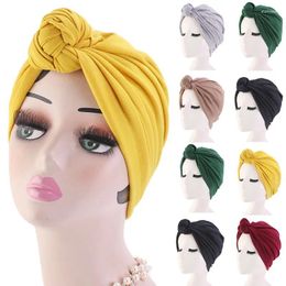 Ethnic Clothing Women Turban Bonnet Soild Color Cotton Top Knot Inner Hijab Caps African Twist Headwrap Ladies Head Wraps India Hat Hijabs