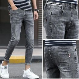 Men's Jeans Slim Casual Pencil Spring And Autumn With Denim Fashionable Korean Style Pants Streetwear Light Color Luxury Solid