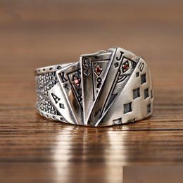 Band Rings Poker Straight Royal F Ringband Finger Ancient Sier Open Adjustable Hip Hop Fashion Jewellery For Men Will And Sandy Drop D Dhbzo