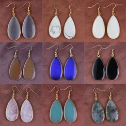 Dangle Earrings Trendy-beads Light Yellow Gold Color Pink Quartz Black Agates Water Drop White Shell Blue Cat Eye Stone Jewelry