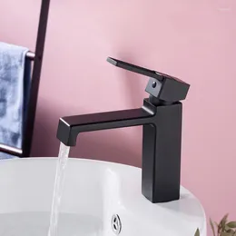 Bathroom Sink Faucets Faucet Solid Brass Basin Cold And Water Mixer Tap Single Handle Deck Mounted Black Baking Paint Taps