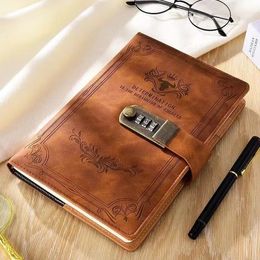 A5 Retro Password Notebook 200 Pages with Lock Book Diary Thickened Creative Hand Ledger Student Notepad Stationery Binder y240119