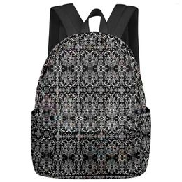 Backpack Floral Flower Texture Black Women Man Backpacks Waterproof Travel School For Student Boys Girls Laptop Bags Mochilas