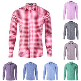 Men's Dress Shirts Long Sleeve Plaid Button Down Comfortable Cotton Chemise Homme Casual Checkered Blouse Streetware US Size 240125