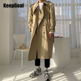 Double-Breasted Trench Coats Men's Long Overcoat Spring Autumn Korean Fashion Loose Windcoat Handsome Male Windbreaker Outerwear 240124