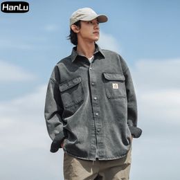 Men's Autumn Vintage Washed Denim Work Jacket Plus Size Fashion Shirt Couple Loose Relaxed Long Sleeve Shirt Coat 240122