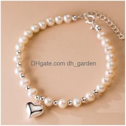 Chain Boho Natural Freshwater Pearl Love Heart Charm Bracelet Women Beaded Adjustable Bracelets Fashion Jewellery Drop Delivery Dhynu