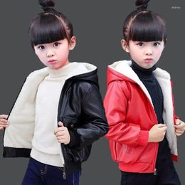 Jackets Winter Jacket For Girls Thick Coat Kids Hooded Warm Outerwear Boys Clothes Children PU Leather 5 6 8 9 10 11 12 Years