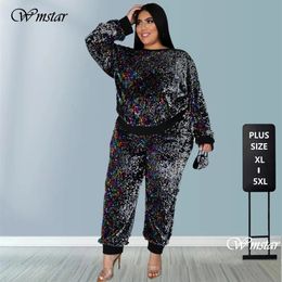 Winter Plus Size S-5XL Clothing For Women Two Piece Set Sequins Birthday Outfit Joggers Tracksuit Wholesale Drop 240122
