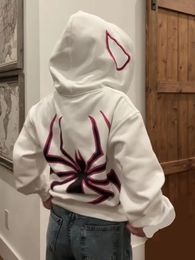 Y2k Spider Print Hoodies Women Men Hip Hop Zipper Long Sleeve Jacket Coats Autumn Winter Harajuku Casual Loose Hooded Sweatshirt 240129