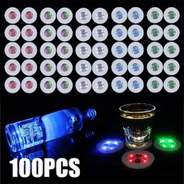 100Pcs LED Tableware Mat Cup Luminous Sticker Colourful Flashing Bottle Sticker Light-emitting Coaster Stall Bar Light 240127