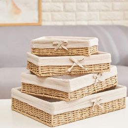 Handwoven Rattan Storage Basket With Cotton Lining el Tray Towel Basket Storage Bread Fruit Cake Platter Kitchen Supplies 240131