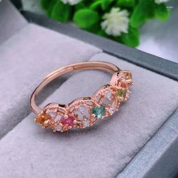 Cluster Rings Natural Tourmaline 3 3mm Ring Jewelry For Woman Real Silver S925 Gift Wedding