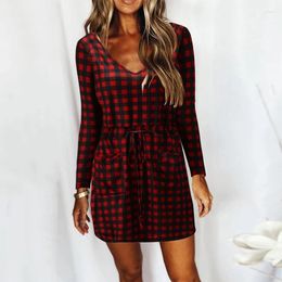 Casual Dresses 2024 Vintage Pleated Summer Women's Dress Square Neck Plaid Lace Up Bow Knot Fluffy Sleeve Red Printing