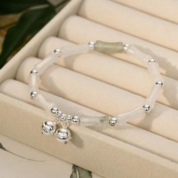 Charm Bracelets 925 Sterling Silver Hetian Jade Bell Bracelet Light Luxury Small Bamboo String 2024 Ie Hand Jewelry