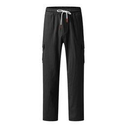 Mens Spring and Autumn European American Work Clothes Pure Cotton Linen Pants Multi bag Casual 240130