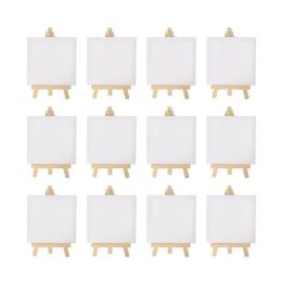 12pcs Artists 5 inch Mini Easel 3 inch x3 inch Mini Canvas Set Painting Kids Craft DIY Drawing Small Table Easel for School 240129