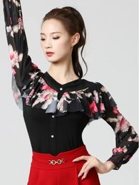 Stage Wear Elegant Ballroom Dance Graduation Tops Classical Practice Ruffle Ballet Belly Standard Dances Woman Shirt Costume Clothing