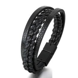 Bangle Black Mtilayer Braided Bracelet Cuff Magnetic Clasp Button Bracelets For Men Fashion Jewellery Drop Delivery Dhio7
