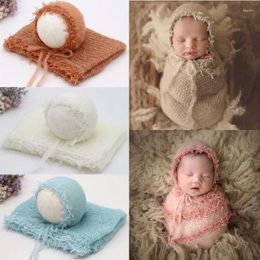 Blankets 2 Pcs/set Born Pography Props Baby Blanket Lace Wrap With Hat Cute Stretch Soft Mohair Tassel Swaddle