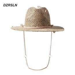 in Chain Sun Hats For Women Summer Straw Hat Fashion Pin Decoration Ladies Fedoras Beach Hats UV Protection 240127