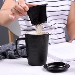 Mugs Office Mug With Lid Large Capacity Custom Ceramic Filter Cup Liner Simple Bottle For Water Coffee Travel