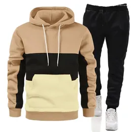 Men's Tracksuits 2 Piece Set Or Hooded Sweatshirt Sweatpants Casual Sports Suit Jogging Patchwork Clothing