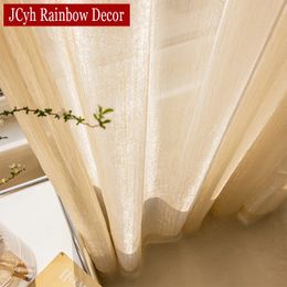 French Golden Sheer Curtains for Living Room Sparking Voile Tulle Curtain for Bedroom Window Hall Gauze Treatment Fabric Texture 240118