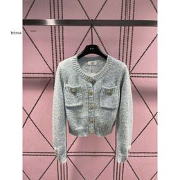 womens sweater Autumn/winter New Thin Outerwear Cardigan Fashion Versatile Pocket Decoration Metal Button Knitwear Women's