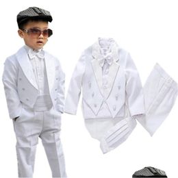 Suits 2023 Baby Boy Classic Tuxedo Blackwhite Infant Baptism Wedding Suit Toddler Formal Party Christening Church Outfit 4Pcs Drop D Dhgdi