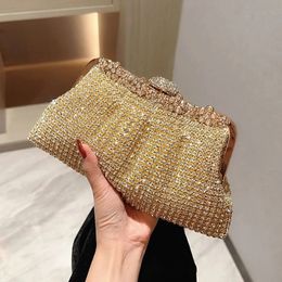 Bling Rhinestone Evening Bag Luxury Dress Clutch Wedding Bride Hand Bag Shiny Designer Party Pleated Dinner Long Purse XA764H 240119