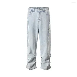 Men's Jeans Side Striped Washed Ripped Blue For Men And Women Streetwear Baggy Casual Denim Trousers Straight Light Cargo Pants