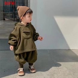 Baby Boy Girl Hooded Clothes Set HoodiePant 2PCS Infant Toddler Child Warm Fleece Home Suit Winter Spring kid 17Y 240131