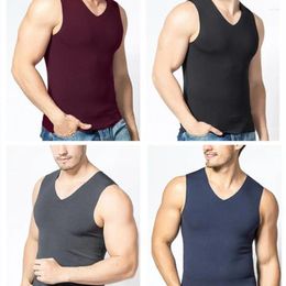 Men's Tank Tops Winter Sleeveless Thermal Underwear V-neck Solid Colour Thickened Slim Bottoming Shirt Clothes