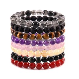 Beaded 8Mm Natural Stone Strands Bracelet Crystal Amethyst Turquoise Tiger Eye Bracelets For Women Men Fashion Jewellery Will And Sand Dhvgs