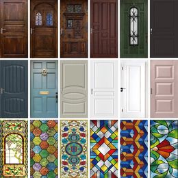 3D Realistic Vintage Wooden Door Sticker Wallpaper Home Decor Removable PVC Poster on the Door Design for Apartment Living Room 240118
