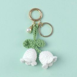 Keychains 1Pc Lovely Handmade Knitted Lily Of The Valley Keychain Colorful Hand-woven Bell Orchid Key Chain Women's Bag Pendent Decor