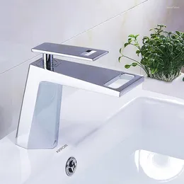 Bathroom Sink Faucets Vidric Faucet Waterfall Basin Modern Brass Single Handle Hole Bath Tap Mixer Cold Water Taps Cra