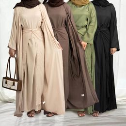 Ethnic Clothing Women Dubai Abaya Muslim Set Outfit Ramadan Eid Modest Dress Kimono Dresses Plain Hijab Suit Islam Arabic Turkey Robe