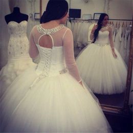 2023 abiti da spalla arabo vintage abiti da sposa per spalle gioiello illusione illusione maniche lunghe di tulle in rilievo taglie forti abiti da sposa formale lunghezza del pavimento cavo