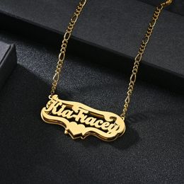 Customised Double Name Hip Hop Letter Necklace Name Gothic Double Plated Name Necklace Piercing Carving Pendants Jewellery Gift 240125